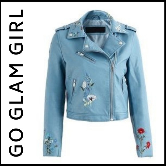 NWT Embroidered Vegan Leather Jacket - Picture 2 of 5